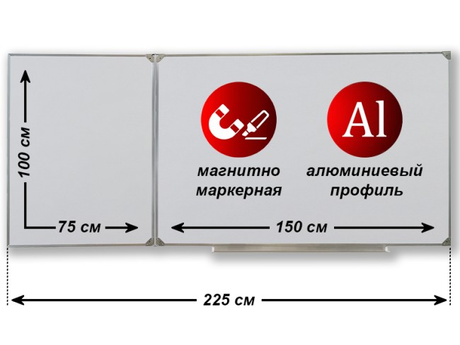 Доска 2-элементная маркерная магнитная 225х100 см. WDK
