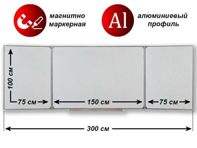 Доска 5-элементная маркерная магнитная 300х100 см. WDK
