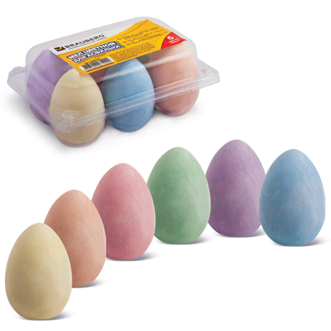 Мел цветной BRAUBERG, НАБОР 6шт., для рисования на асфальте, в форме яиц