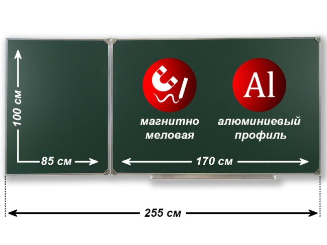 Доска 2-элементная меловая магнитная 255х100 см. WDK